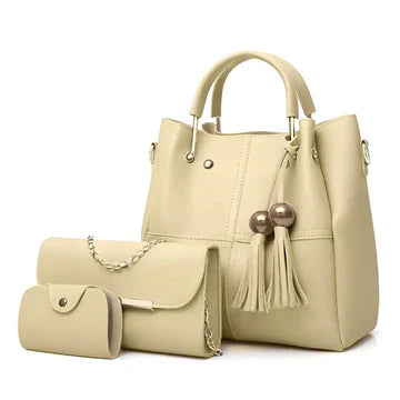 Alexa Tote Handbag 3PC's-Cream white